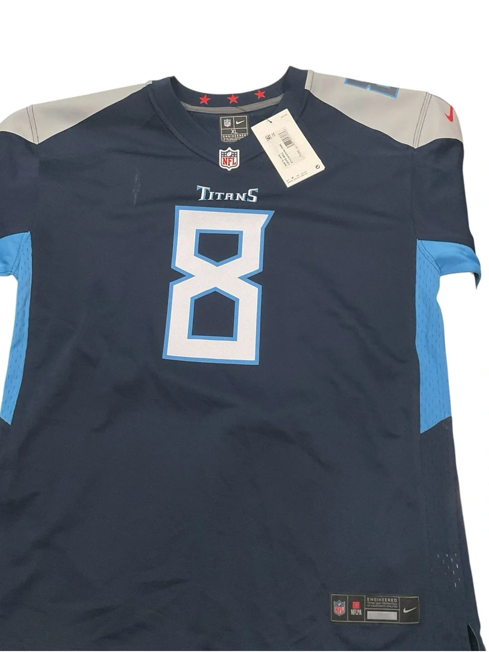 Nike Titans Navy and Light Blue #8 Football Jersey